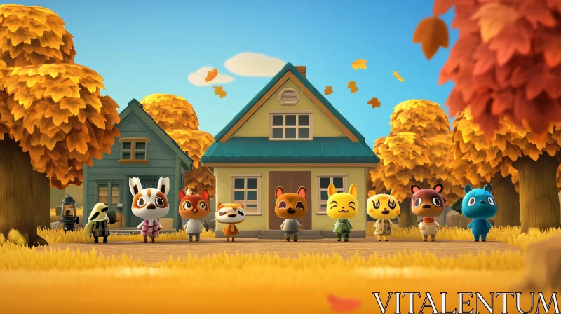 AI ART Adorable Animal Characters in a Fall Village