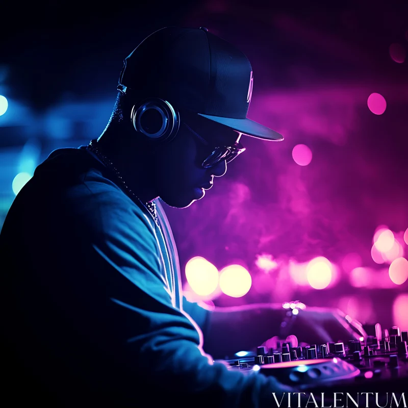 Dynamic DJ Mixing Under Neon Lights AI Image