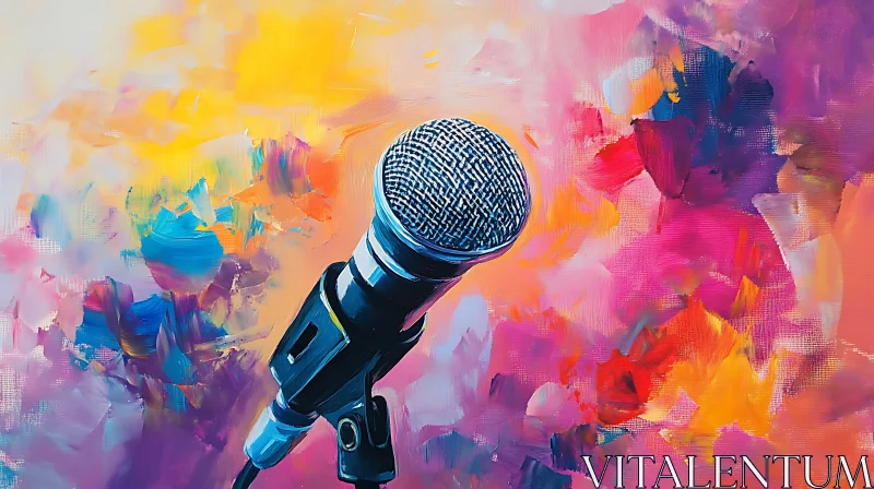 Microphone Art on Colorful Abstract Background AI Image