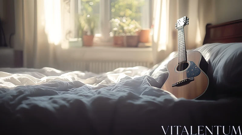 Serene Bedroom with Guitar AI Image