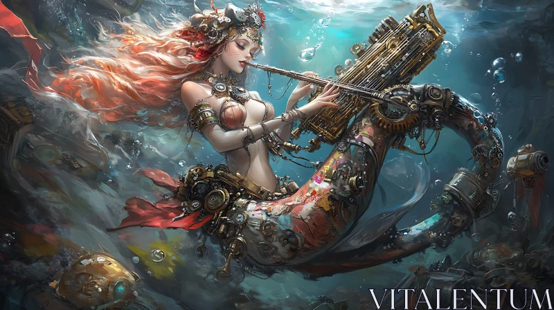 AI ART Futuristic Steampunk Mermaid in Ocean