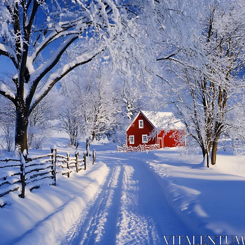 AI ART Quaint Red Cabin in a Snowy Winter Wonderland