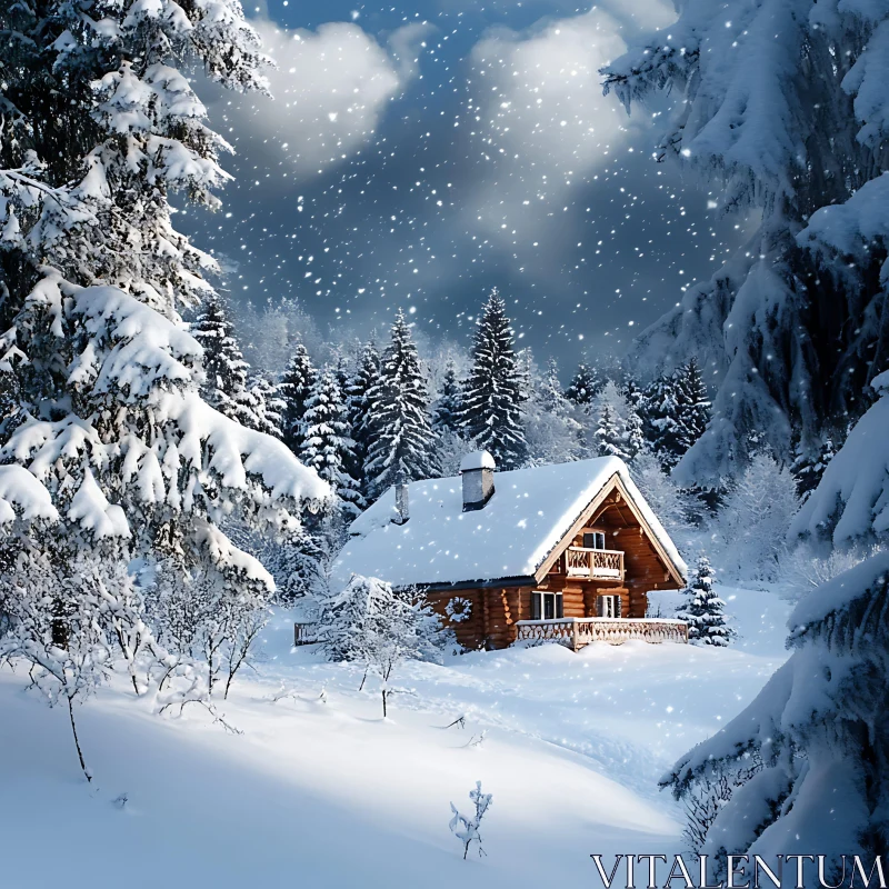 Cozy Cabin in Winter Wonderland AI Image