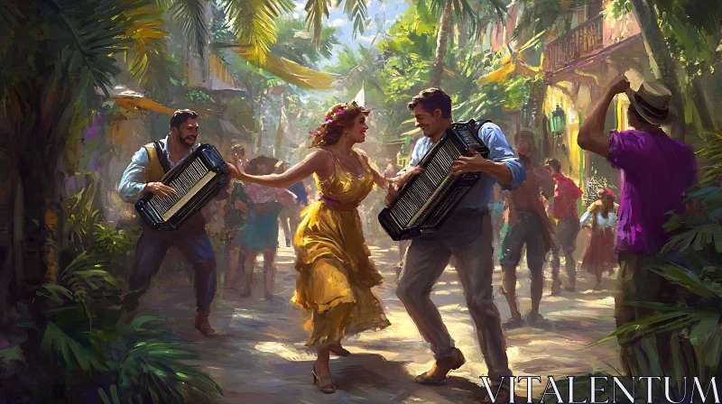 Festive Street Dance with Accordion Music AI Image