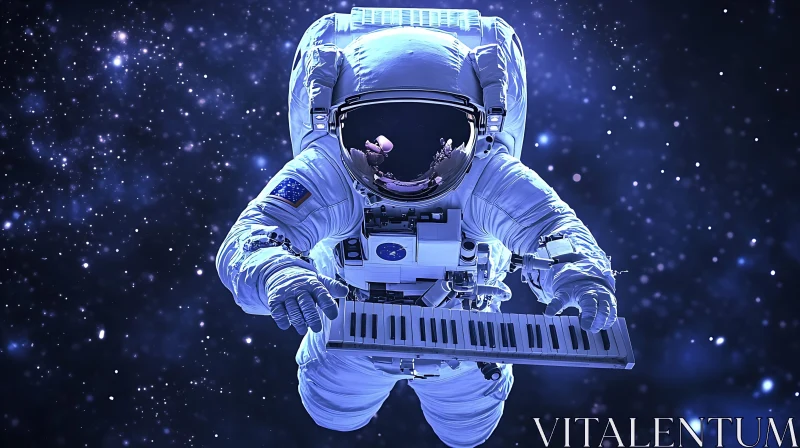 Music in the Cosmos: Astronaut Floating with Keyboard AI Image