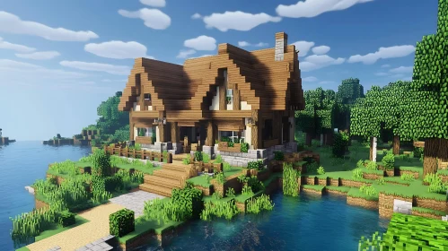 Scenic Minecraft Cabin Landscape