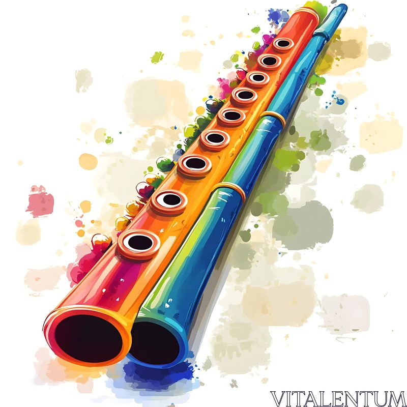 Vibrant Painted Flute Artwork AI Image