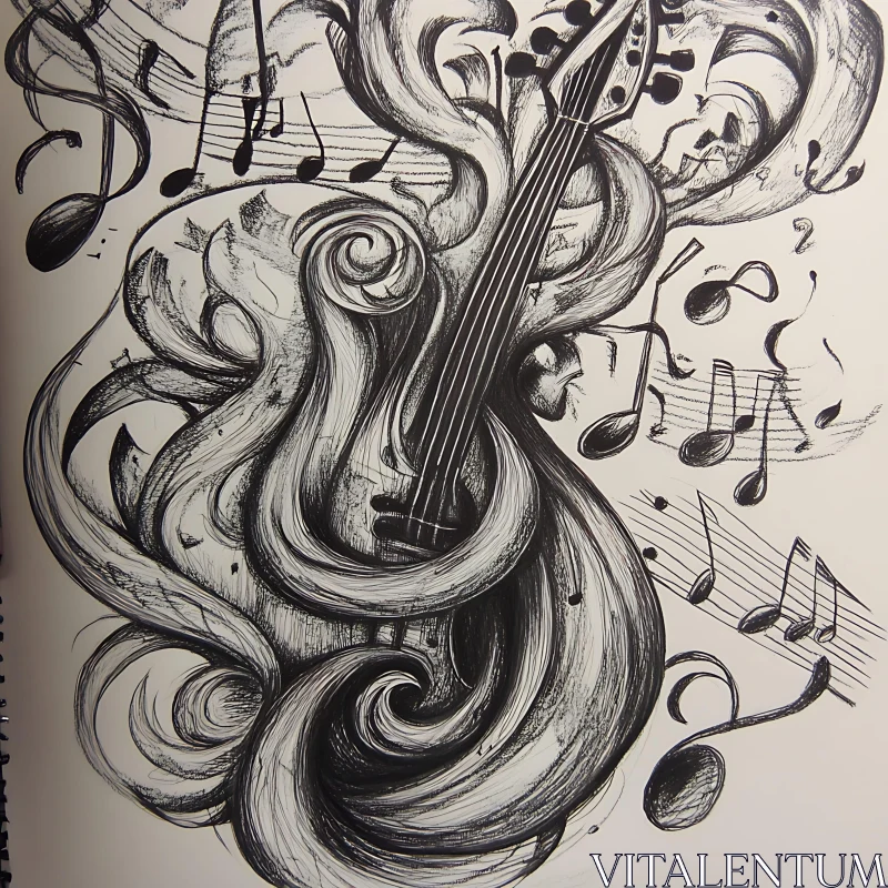 AI ART Swirling Music and Guitar Abstract Art