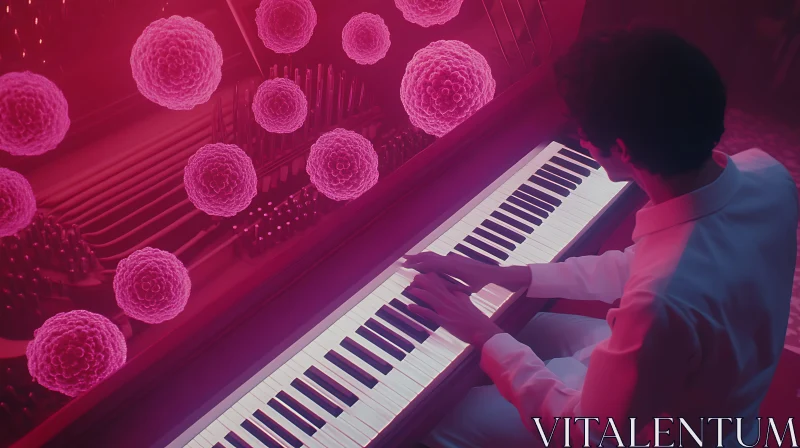 Innovative Musicianship: Pink Spheres and Piano Harmony AI Image