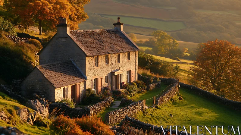 Rustic Stone Cottage in Serene Countryside AI Image