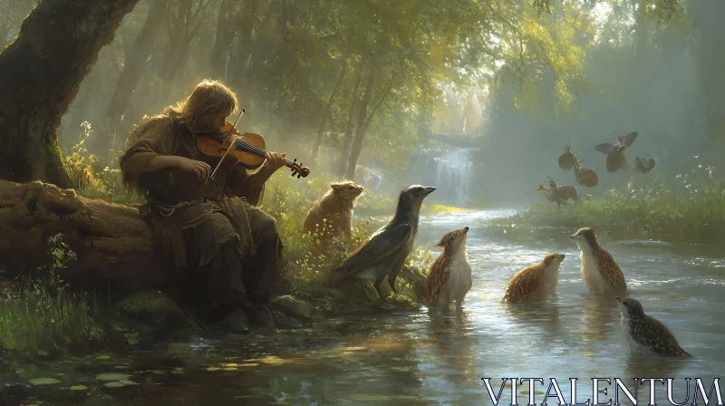 Violinist in Harmony with Nature AI Image