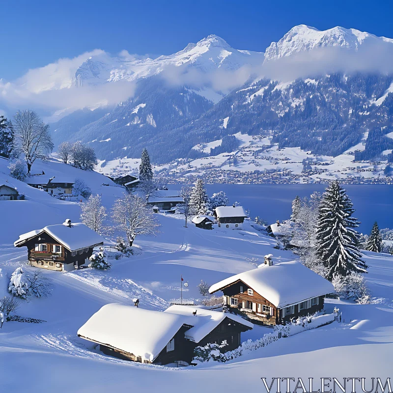 AI ART Alpine Village in Winter