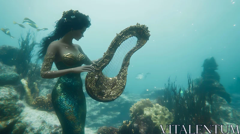 Ethereal Mermaid Serenade in Underwater Realm AI Image