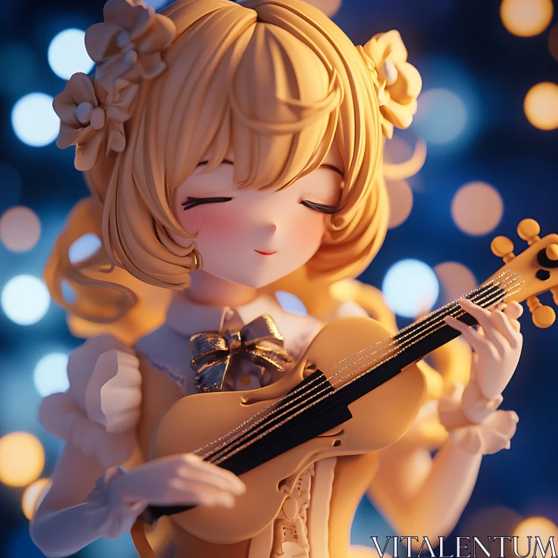 Charming Anime Doll Guitar Playing AI Image