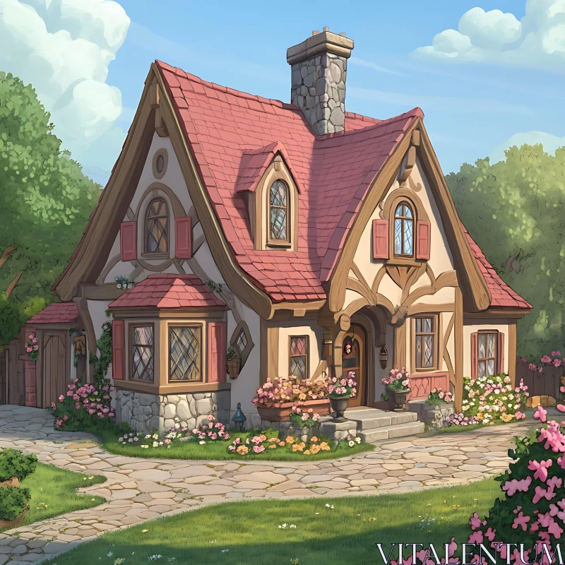 Charming Home with Floral Garden AI Image