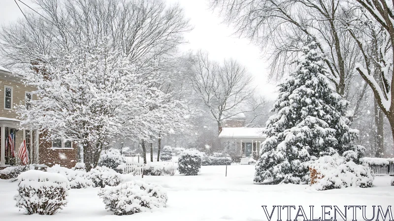 Serene Winter Snowfall in a Suburban Area AI Image