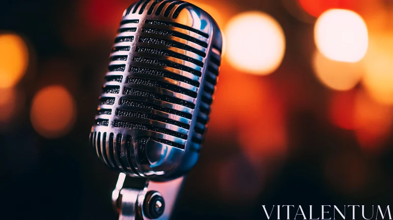 Retro Microphone with Warm Bokeh Background AI Image