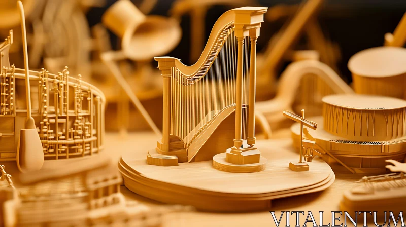 Exquisite Wooden Musical Instrument Sculptures AI Image