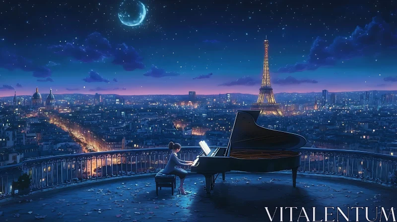 Moonlit Piano Performance in Paris AI Image