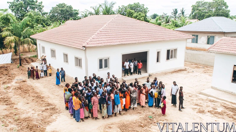 AI ART Group of People in Rural Setting Near White Building