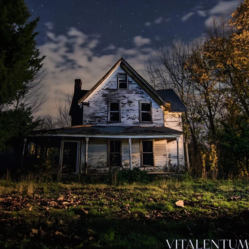 Spooky Abandoned House with Night Sky AI Image