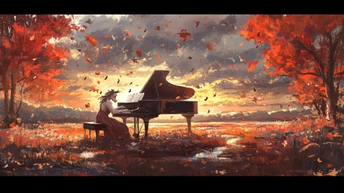 Autumn Piano Melody at Sunset