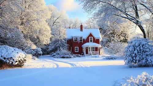 Winter Wonderland with Red Brick House