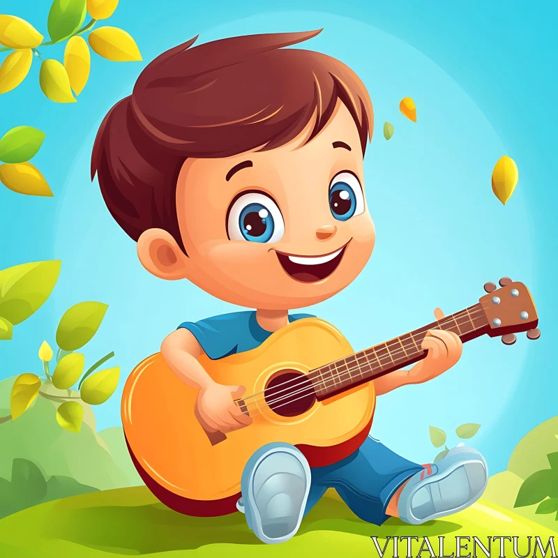 AI ART Happy Boy With Guitar in Nature