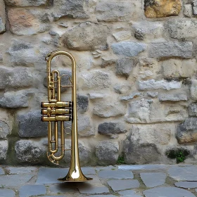 Shiny Brass Trombone in Old-World Setting