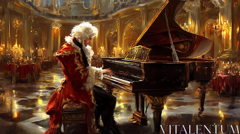 AI ART 18th Century Musician Playing Grand Piano