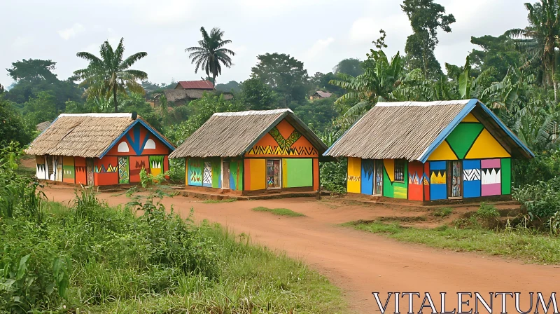 Rural Colorful Homes with Thatched Roofs AI Image