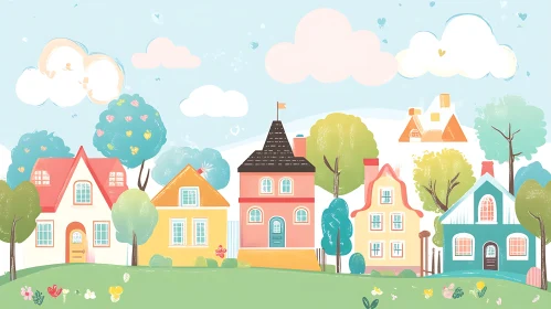 Whimsical Colorful Houses in a Cartoon Neighborhood