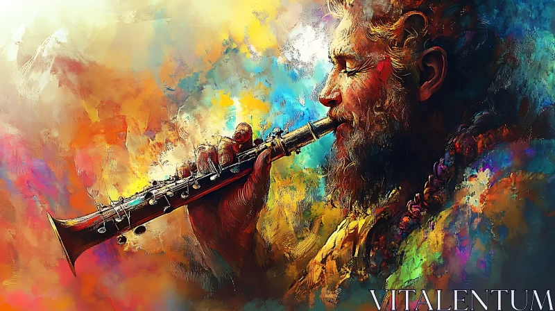 Colorful Abstract Painting of a Clarinet Player AI Image