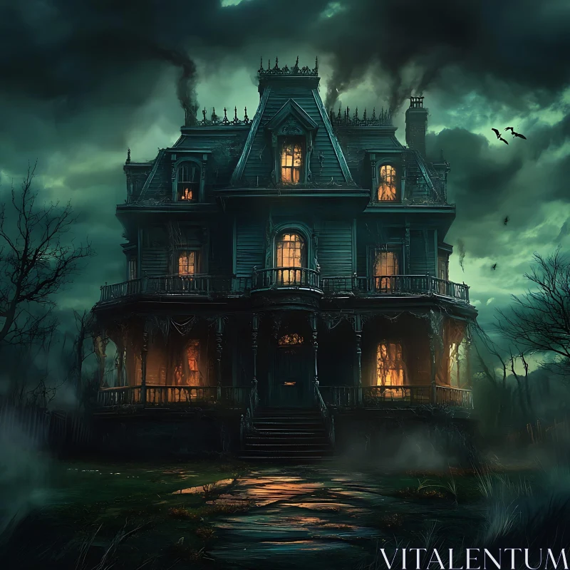 AI ART Gothic Haunted Mansion at Night