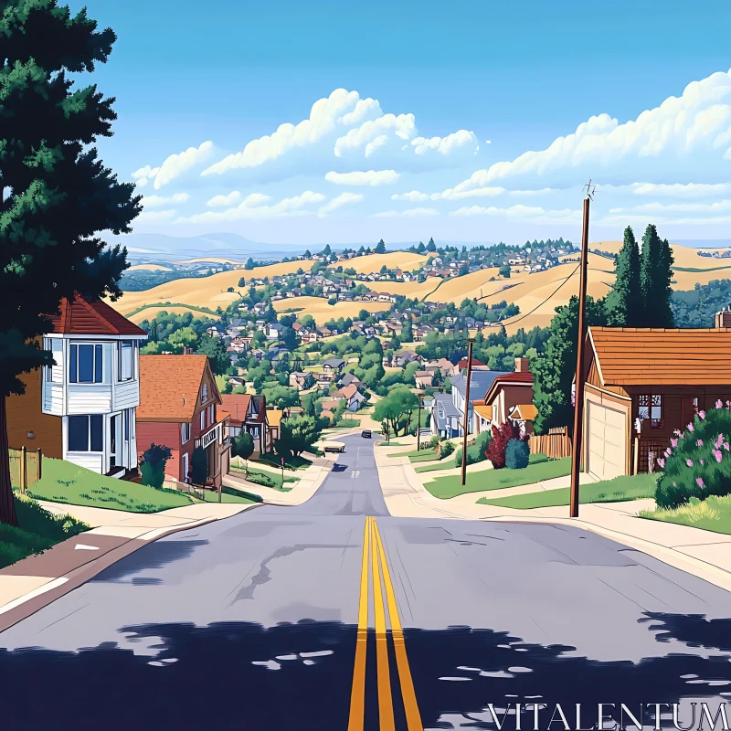 Scenic Suburban Hill View AI Image