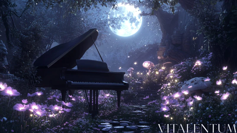 AI ART Moonlit Grand Piano in Mystical Forest