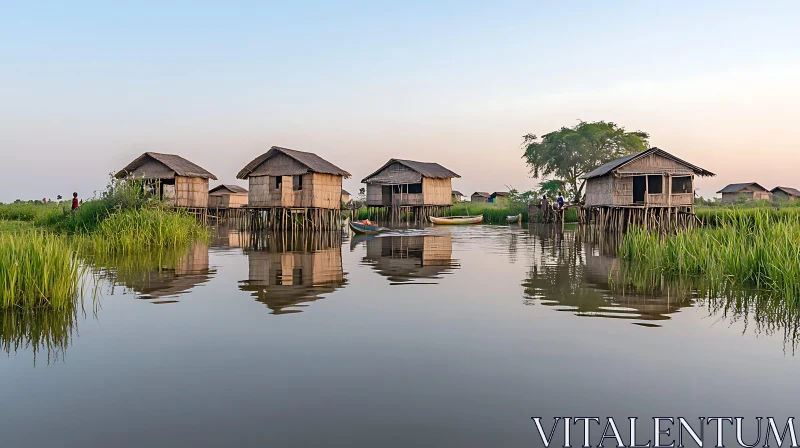 Tranquil Stilt Houses and River View AI Image