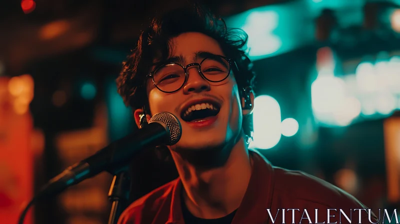 Vibrant Performance by Singer Wearing Glasses AI Image