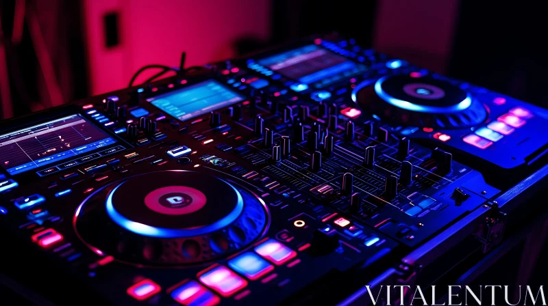 High-Tech DJ Console with Vibrant Illumination AI Image