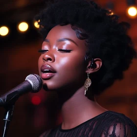 Elegant Woman Singing with Passion