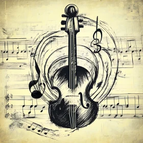 Violin Illustration with Music Symbols