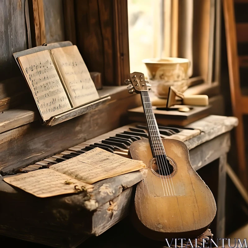 Antique Musical Instruments in Rustic Setting