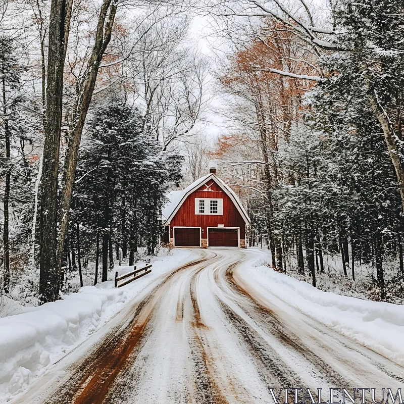 Cozy Winter Retreat in Snow-Covered Forest