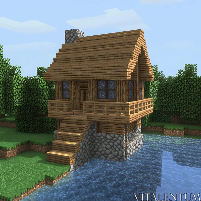 Minecraft Inspired House Beside a River