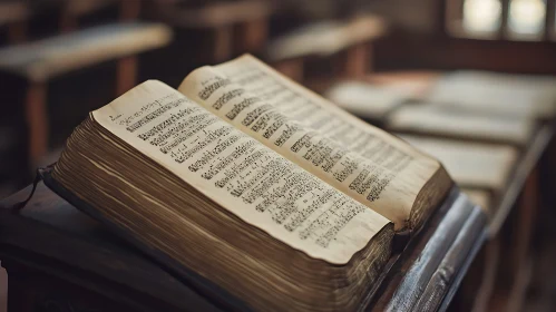 Ancient Manuscript of Sheet Music in an Old Study Room