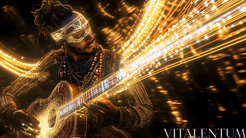 Luminous Performance: Musician and Guitar with Glowing Lights