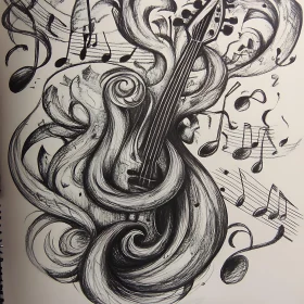 Swirling Music and Guitar Abstract Art