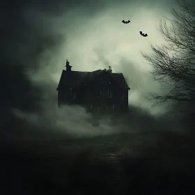 Spooky House with Flying Bats