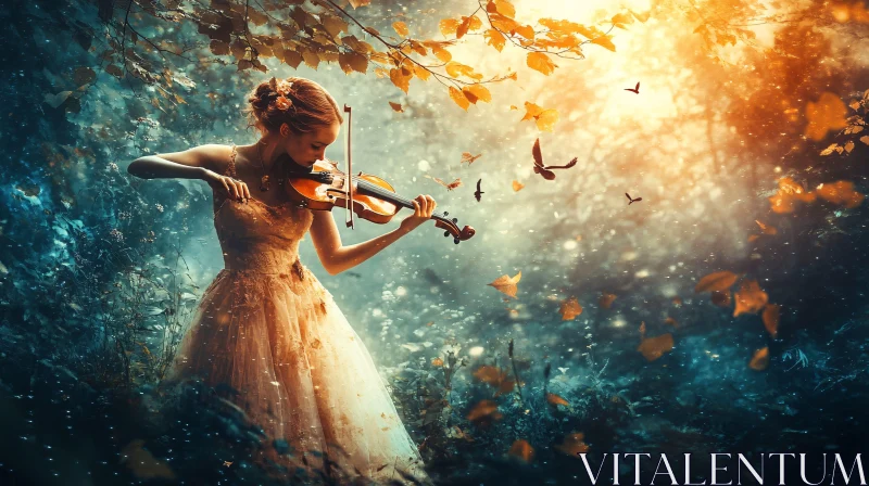 Enchanting Violinist in Dreamy Forest AI Image