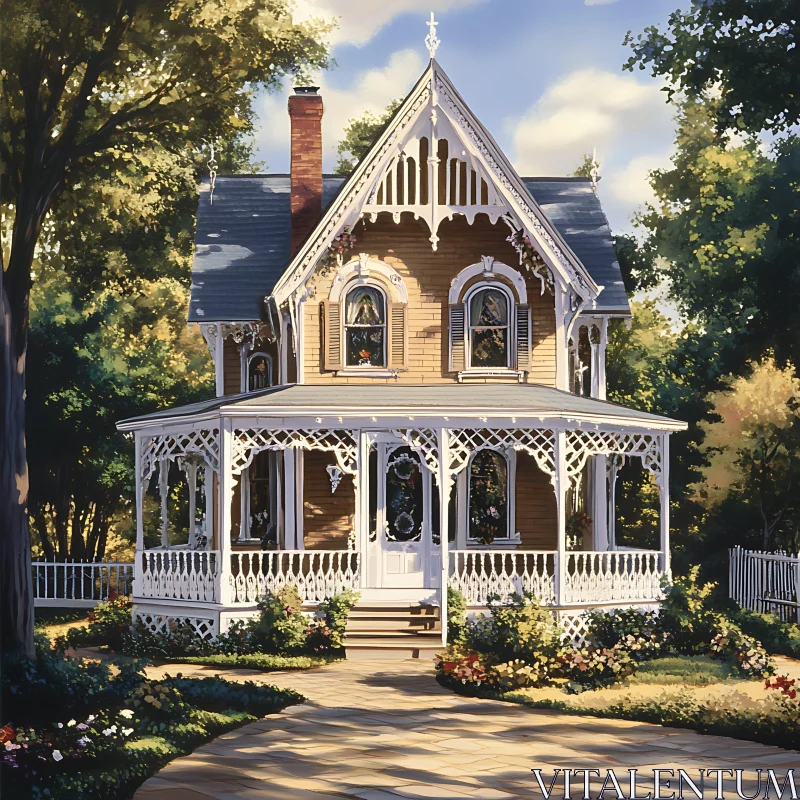 AI ART Victorian Style Home with Lush Garden